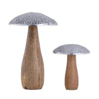 SVJ Deco Paddenstoelen - 13x13x20 cm - Hout - Naturel - Set van 2 - thumbnail