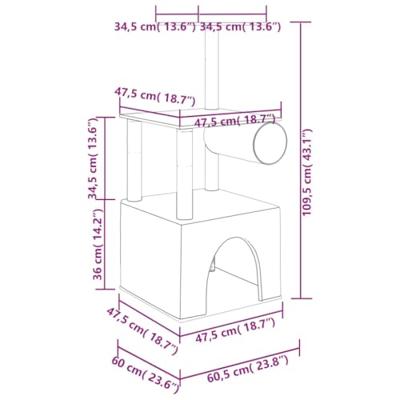vidaXL Kattenmeubel met sisal krabpalen 109,5 cm lichtgrijs, kattenpaal, kattenboom, kattenkrabpaal, kattenhuis, kattenmeubel, kattenpalen