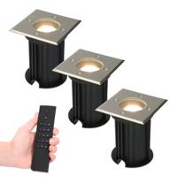 Set van 3 Ramsay LED Grondspots vierkant buiten - Dimbaar - GU10 - 2700K warm wit - 4 Watt 345 lumen - Tuinspot - RVS - IP67 waterdicht - Incl. Afstandsbediening - thumbnail