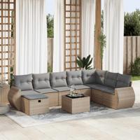 8-delige Loungeset met kussens poly rattan gemengd beige - thumbnail