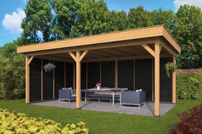 Tuindeco Oslo L Overkapping type 2 478x380 cm Lariks/Douglashout blank en Zweeds rabat zwart- Plat dak- Onbehandeld lariks Douglas hout- Tuindeco Tuindeco Oslo L Overkapping type 2 478x380 cm Lariks/Douglashout blank en Zweeds rabat zwart- Plat dak- Onbehandeld lariks Douglas hout- Tuindeco