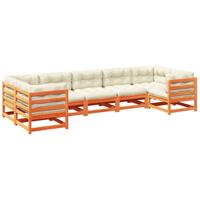 7-delige Loungeset met kussens massief grenenhout wasbruin - thumbnail