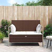 Tuinbank 2-zits met kussens poly rattan bruin - thumbnail
