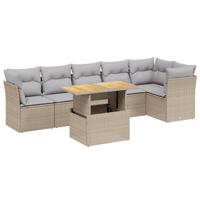 7-delige Loungeset met kussens poly rattan beige - thumbnail