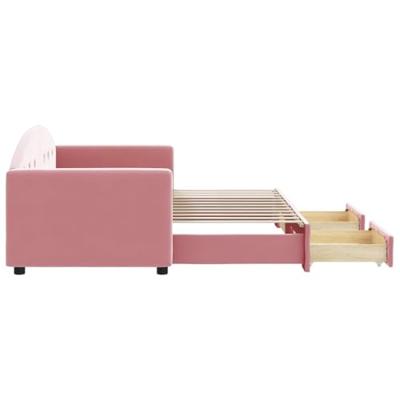 Slaapbank met onderschuifbed en lades 80x200 cm fluweel roze
