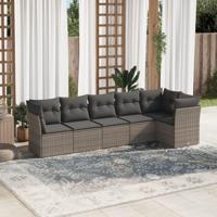 6-delige Loungeset met kussens poly rattan grijs - thumbnail