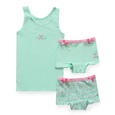 Funderwear meisjes setje Tiger - Onderbroek & Hemdje - Boxershorts - Roze - Groen - Paars - 98 - Onderbroek - Ondergoed - Top - Singlet - 98 - - 98