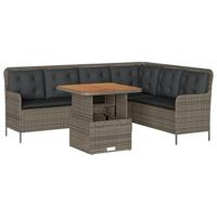 2-delige Loungeset met kussens poly rattan grijs - thumbnail