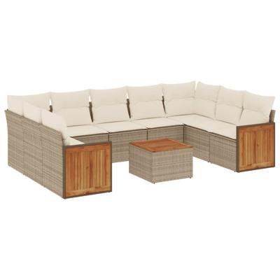9-delige Loungeset met kussens poly rattan beige