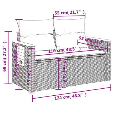 6-delige Loungeset met kussens poly rattan zwart