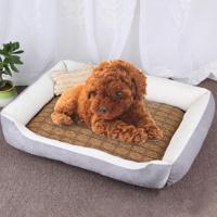 Hond bot patroon grote zachte warme kennel huisdier hond kat mat deken met rotan mat maat: S 60 × 45 × 15cm (grijs wit) - thumbnail