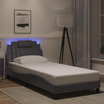 Bedframe met LED-verlichting kunstleer grijs 90x190 cm