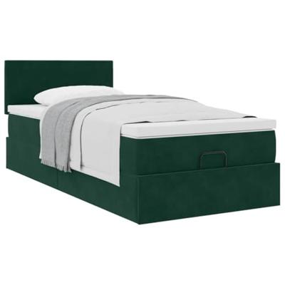 Ottoman bed met matras 100x200 cm fluweel donkergroen