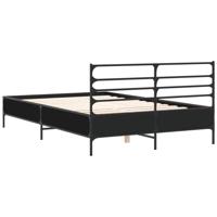 Bedframe LED bewerkt hout metaal zwart 140x190 cm - thumbnail
