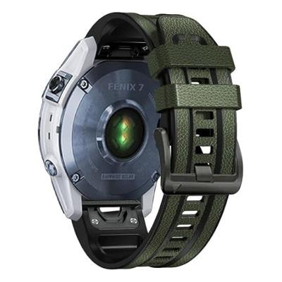 By Qubix - leer + siliconen bandje - Groen - Compatible met Garmin Fenix 8-51mm - Compatible Garmin bandje