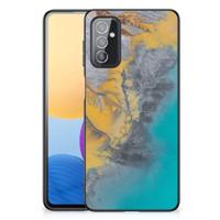 Samsung Galaxy M52 Marmeren Print Telefoonhoesje Marble Blue Gold - thumbnail