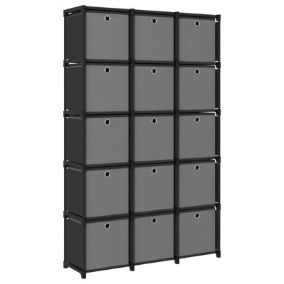 VidaXL Kast met 15 vakken met boxen 103x30x175,5 cm stof zwart VidaXL Kast met 15 vakken met boxen 103x30x175,5 cm stof zwart