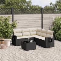 6-delige Loungeset met kussens poly rattan zwart - thumbnail