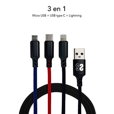 SUBBLIM Premium 3-in-1 kabel (micro-USB+type C + Lightning)