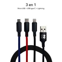 Kabel Micro USB Subblim Premium 3in1 Blauw Zwart Rood 1 m (1 Stuks) - thumbnail