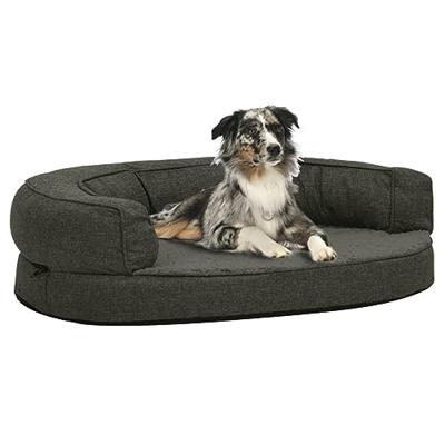 vidaXL Hondenbed ergonomisch linnen-look 75x53 cm fleece donkergrijs, hondenmatras, hondenbed, hondenmand, hondenmatrassen, hondenbedden, hondenmanden