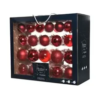 Decoris kerstballen set Glas 42st kerstrood 5-6-7cm - thumbnail