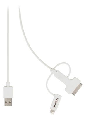 Valueline VLMP39410W1.00 Sync- en Oplaadkabel Usb 2.0 A Male - Micro B Male met Lightning-adapter en 30-pins Dock-adapter 1,00 M Wit