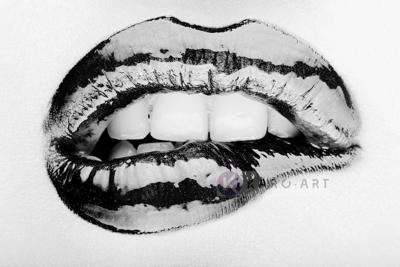 Schilderij - Metallic lippen, zwart/wit, 2 maten , print op canvas, premium print