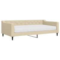 Slaapbank met matras 100x200 cm stof crèmekleurig - thumbnail