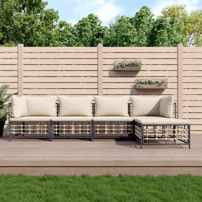 5-delige Loungeset met kussens poly rattan antracietkleurig