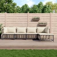 5-delige Loungeset met kussens poly rattan antracietkleurig - thumbnail