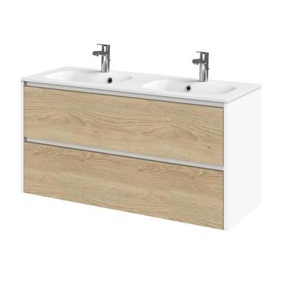 Tiger Reverse Meubelset 120 cm met 2 lades Naturel eik - Mat wit incl Oval wastafel Mat wit - 800313