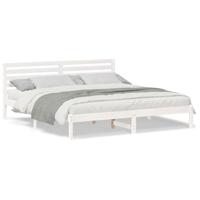 Bedframe met hoofdeinde Wit 200 x 200 cm Massief grenenhout - thumbnail