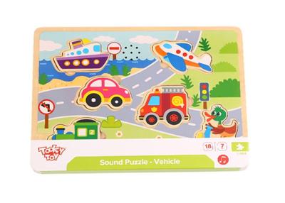 Tooky Toy Voertuigen Muziekpuzzel - Houten Geluidspuzzel