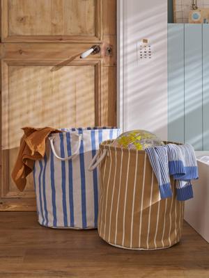 Set van 2 opbergmanden beige, gestreept