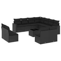 11-delige Loungeset met kussens poly rattan zwart - thumbnail