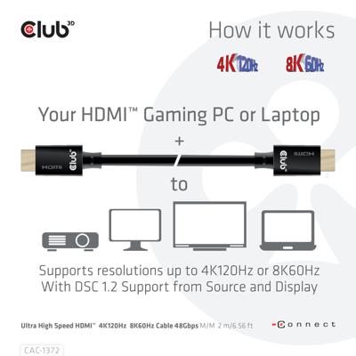 CLUB3D Ultra High Speed HDMI™2.1 Kabel 10K 120Hz 48Gbps Male/Male 2 meter CLUB3D Ultra High Speed HDMI™2.1 Kabel 10K 120Hz 48Gbps Male/Male 2 meter