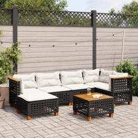 7-delige Loungeset met kussens poly rattan zwart - thumbnail