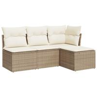 4-delige Loungeset met kussens poly rattan beige - thumbnail