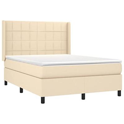 Boxspring met matras stof crèmekleurig 140x190 cm