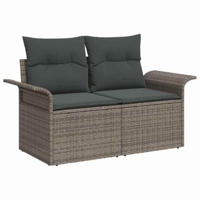 Tuinbankenset met kussen 9 pcs Grijs poly rattan