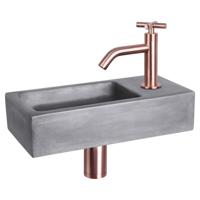 Differnz Ravo fonteinset beton donkergrijs kraan kruis rood koper 38.5 x 18.5 x 9 cm - thumbnail