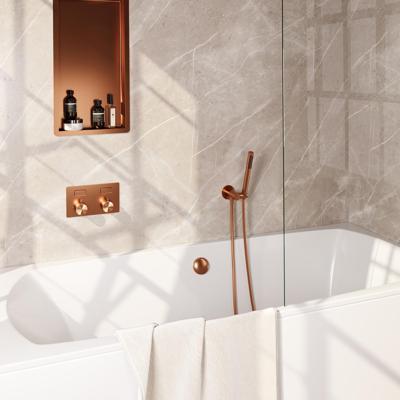 Brauer Copper Edition Thermostatische Inbouw Badkraan Drukknoppen - Badvulcombinatie - Staaf - Doucheslang - Wandaansluitbocht - Handdouche - Koper Geborsteld Pvd