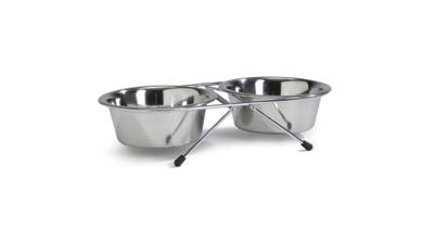 Rvs standaard met 2 eet of drinkbakjes 11 cm Rvs standaard met 2 eet of drinkbakjes 11 cm