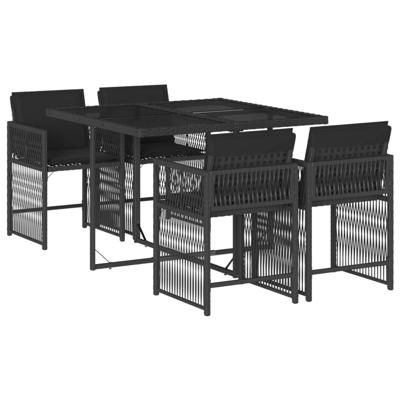 5-delige Tuinset met kussens poly rattan zwart - thumbnail