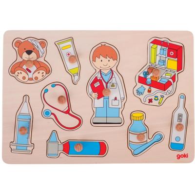 Goki houten noppenpuzzel - bij de dokter