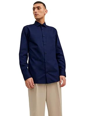 J&j Premium Jprblaparker Shirt L/s Noos Overhemd Perfect Navy Slim Fit