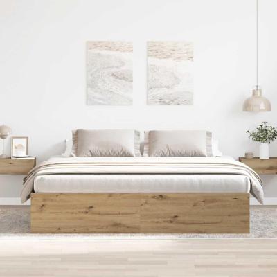 Bedframe zonder matras spaanplaat artisanaal eikenkleurig
