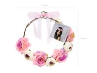 PartyDeco Slinger met bloemen in roze en wit, hoofdband met bloemen, slinger voor festivals, decoratie, boho, rustieke haaraccessoires voor dames, nachtfeest, bruiloft - thumbnail
