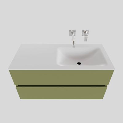 Badkamermeubel Solid Surface BWS Oslo 100x46 cm Rechts Mat Groen (zonder kraangaten) Badkamermeubel Solid Surface BWS Oslo 100x46 cm Rechts Mat Groen (zonder kraangaten)